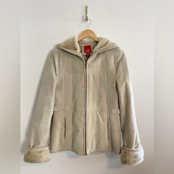 Vintage Esprit Genuine Leather Hooded Jacket w/ Faux Fur Lining - Women’s Size S - Picture 1 of 11